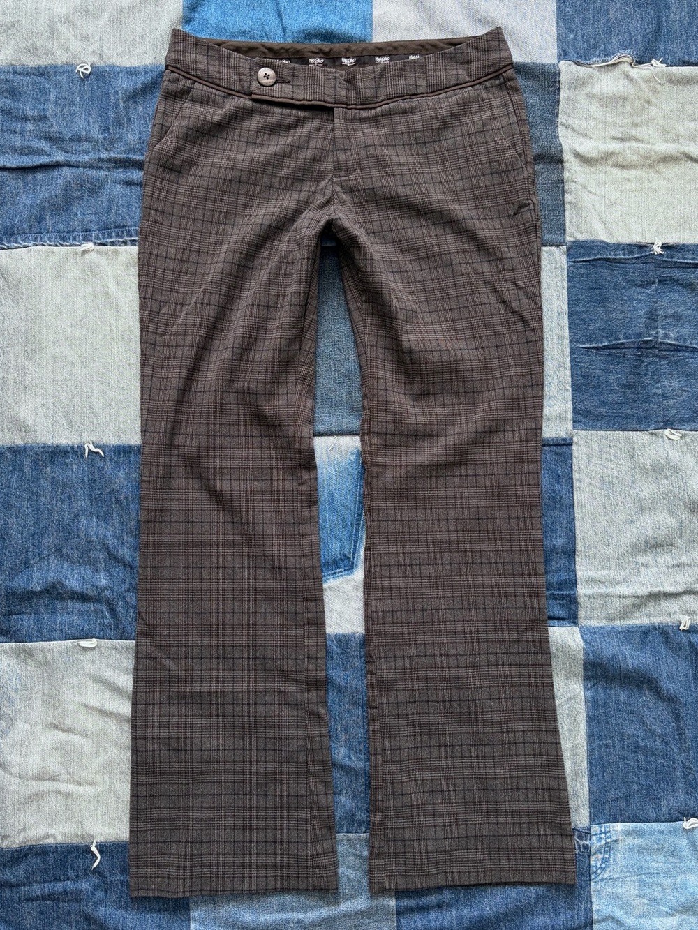 2000s low rise mossimo plaid bootcut trouser pants brown grey size 6